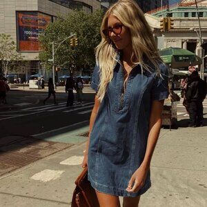 Reformation Loeb Denim Dress – Collared Mini Zip Dress
